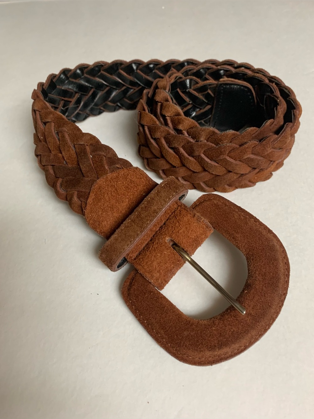 Brown Suede Braided Belt - Classic Casual Style, Vintage